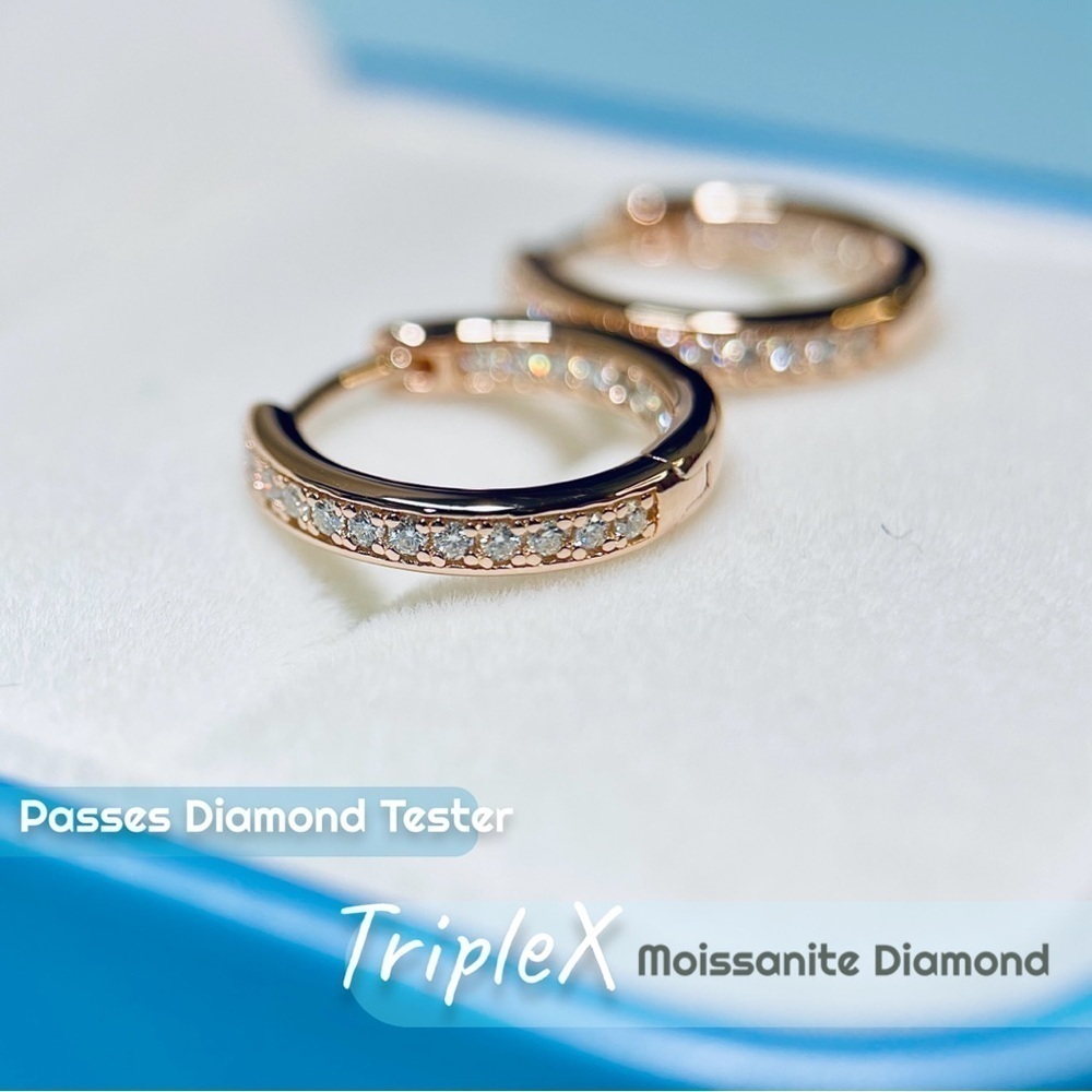 Inside-out Huggie Hoop Earrings Moissanite S925 18K Rose Gold Pated
